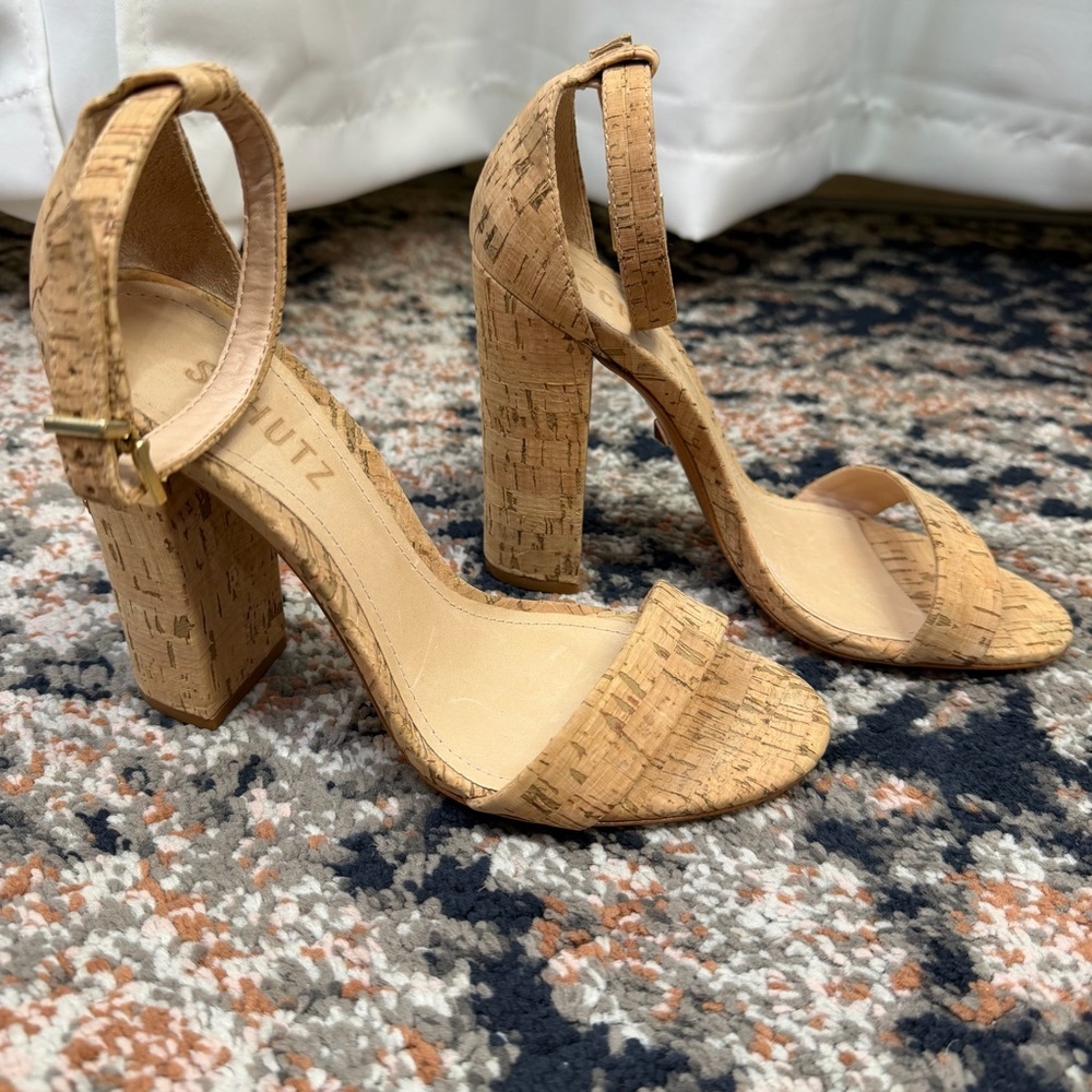 SCHUTZ ‘Enida’ Block Heel Sandal in Tan Cork Size 6.5 - Picture 9 of 16
